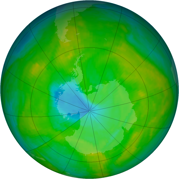 Antarctic ozone map for 09 December 1984